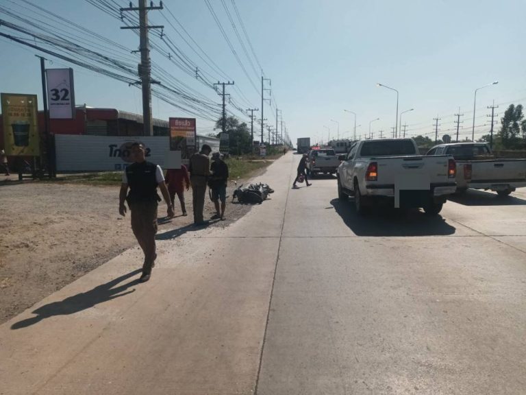 ตรวจสอบอุบัติเฉี่ยวชน ระหว่างรถกระบะ กับรถจักรยานยนต์